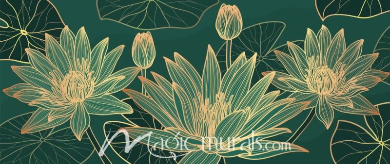 Golden Lotus on Green 6069 Wallpaper Wall Mural