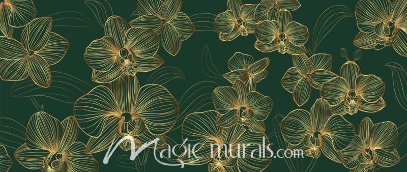 Golden Orchid on Green Wallpaper 5073 Wallpaper Wall Mural