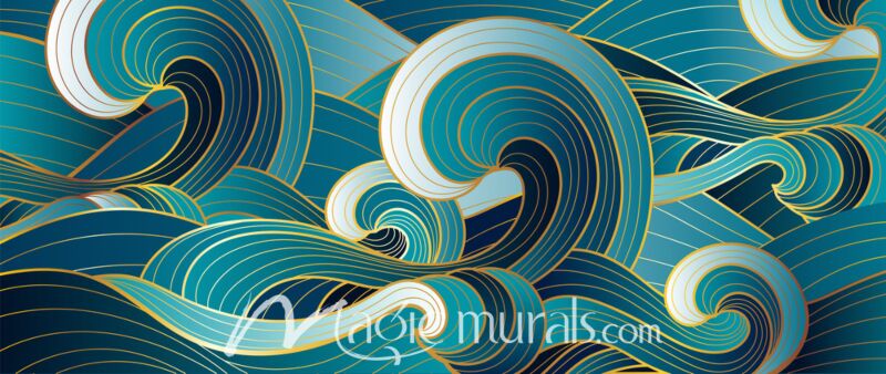 Gold and Blue Wave Lines 4179 Wallpaper Wall Mural