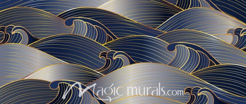 Black and Blue Wave Lines 4197 Wallpaper Wall Mural