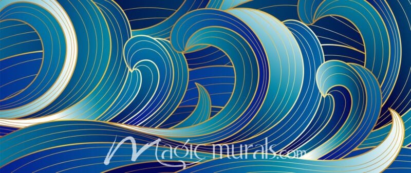 Gold and Blue Wave Lines 4214 Wallpaper Wall Mural