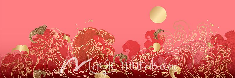 Red and Gold Wave Lines 9728 Wallpaper Wall Mural