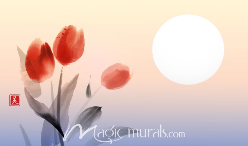 Tulip Sunrise Ink Wash Painting 2765 Wallpaper Wall Mural