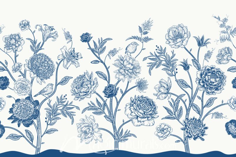 Birds and Flowers in Blue 7054 Wallpaper Wall Mural