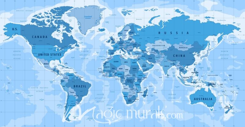 Miller Cylindrical Projection World Map Wallpaper Wall Mural