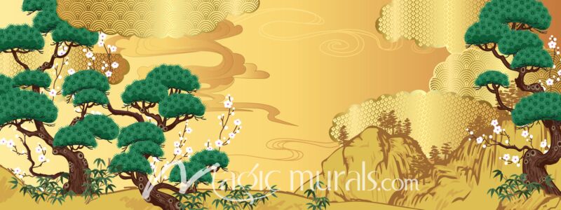 Abstract Golden Landscape with Pines 6424 Wallpaper Wall Mural