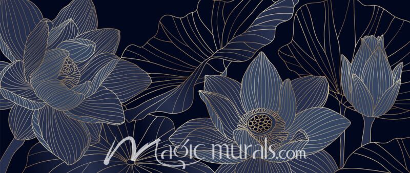 Blue Lotus in Gold 1410 Wallpaper Wall Mural