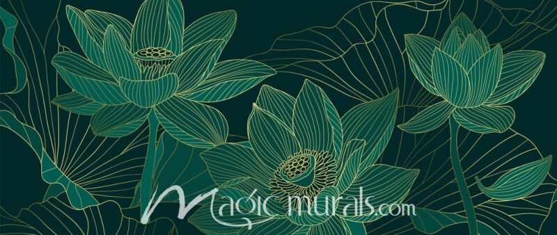 Green Lotus in Gold 1412 Wallpaper Wall Mural