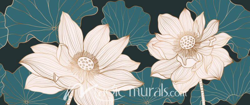 Pink Gold Lotus on Green 1446 Wallpaper Wall Mural