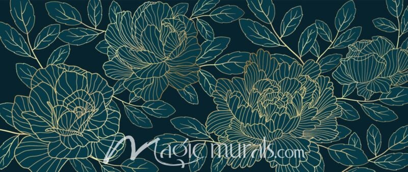 Gold Green Rose Outlines 3559 Wallpaper Wall Mural