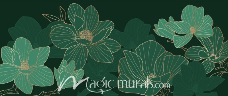 Green Gold Magnolia Flowers 3587 Wallpaper Wall Mural