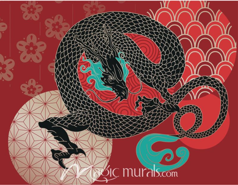 Japanese Dragon in Red and Black 7006 Wallpaper Wall Mural