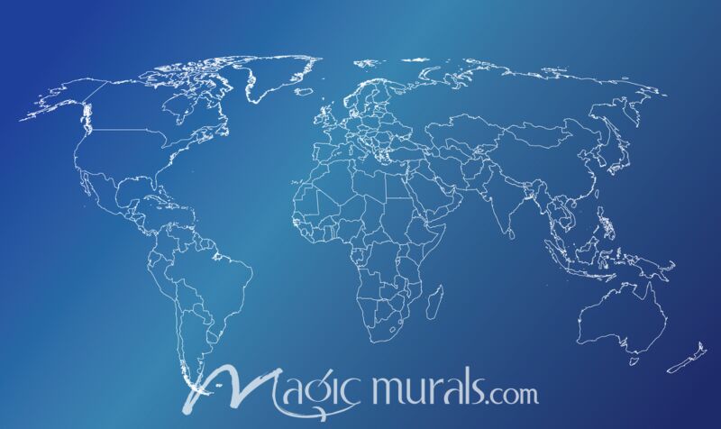 World Map Outline with Blue Background Wallpaper Wall Mural