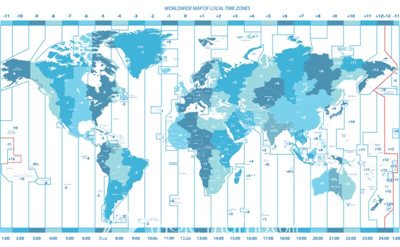 Time-Zone Marked World Map Wallpaper Wall Mural