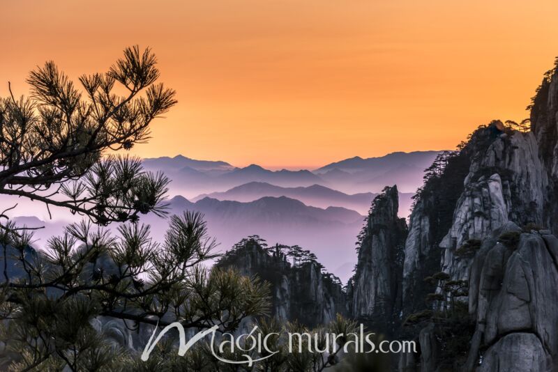 Huangshan China Mountain Sunrise Wallpaper Wall Mural