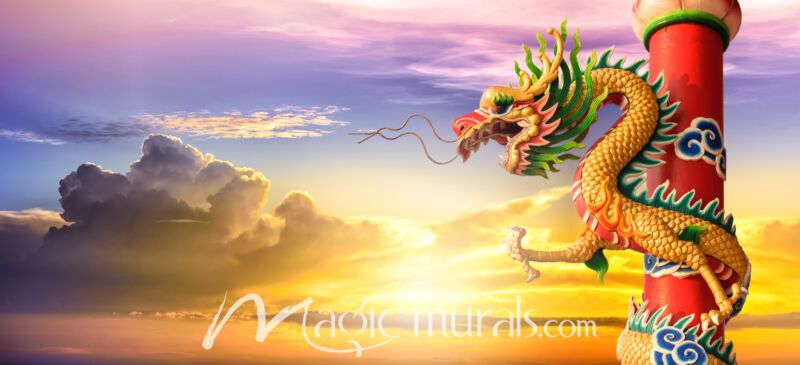 Golden Sunrise Dragon Wallpaper Wall Mural