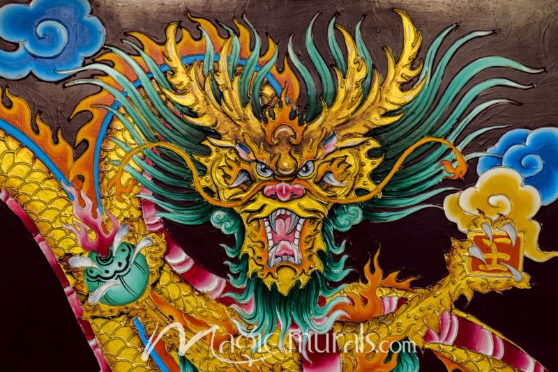 Dragon Painting on Temple Wall Wallpaper Wall Mural