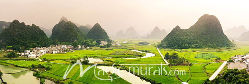 Karst Mountains Rice Field Wallpaper Wall Mural