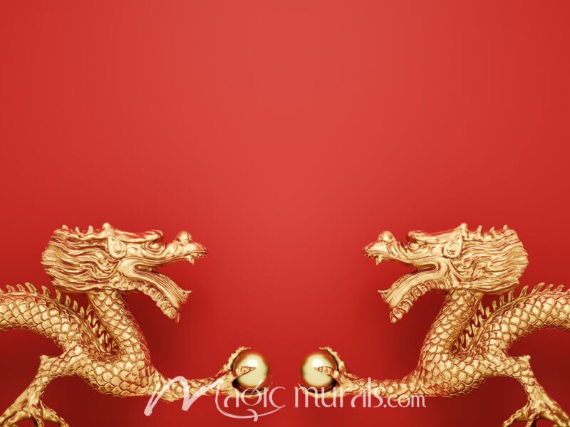 Golden Dragons with Pearls Wallpaper Wall Mural