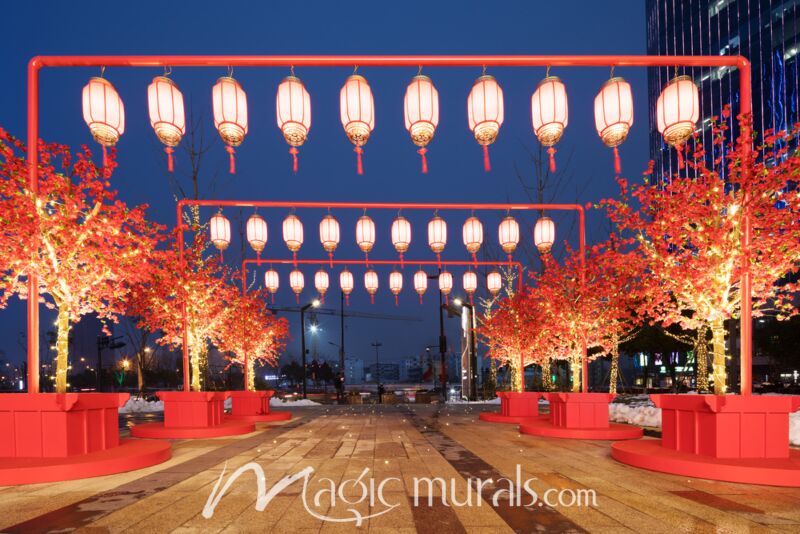 Urban Chinese Lanterns Wallpaper Wall Mural