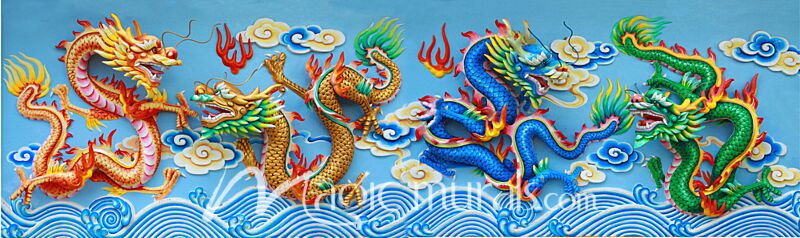 Four Temple Dragons Wallpaper Wall Mural