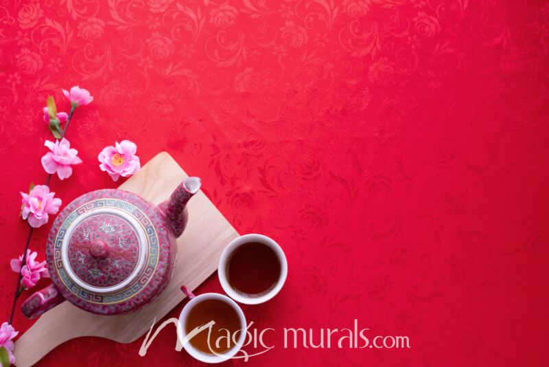 Chinese Tea on Red 5012 Wallpaper Wall Mural