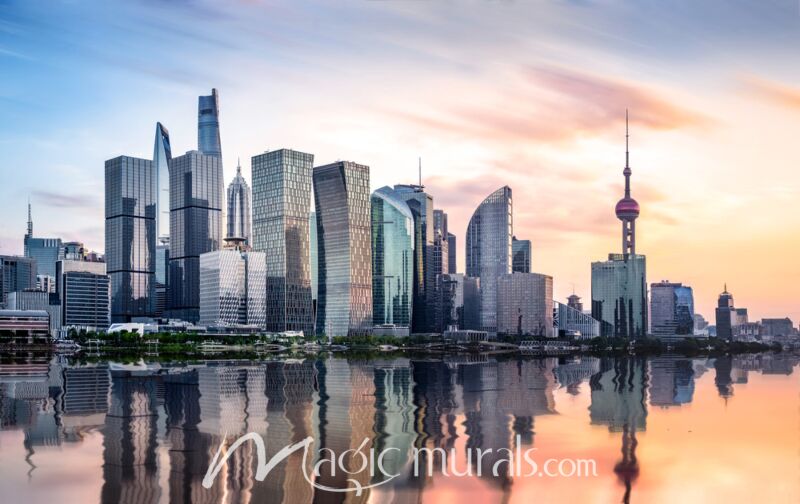 Shanghai Sunset Skyline 8829 Wallpaper Wall Mural