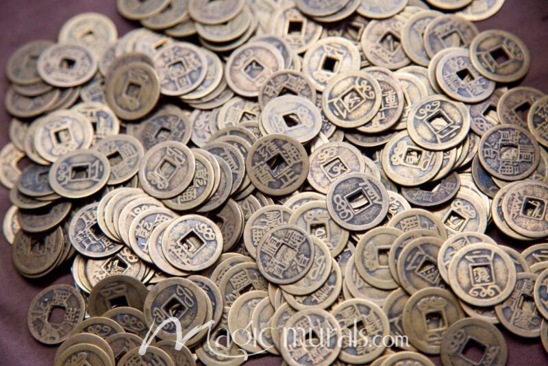 Vintage Chinese Coins Wallpaper Wall Mural