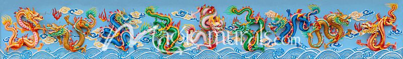 Nine Temple Dragons Wallpaper Wall Mural