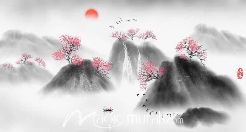 Asian Landscape Ink Wash Painting 8435 Wallpaper Wall Mural