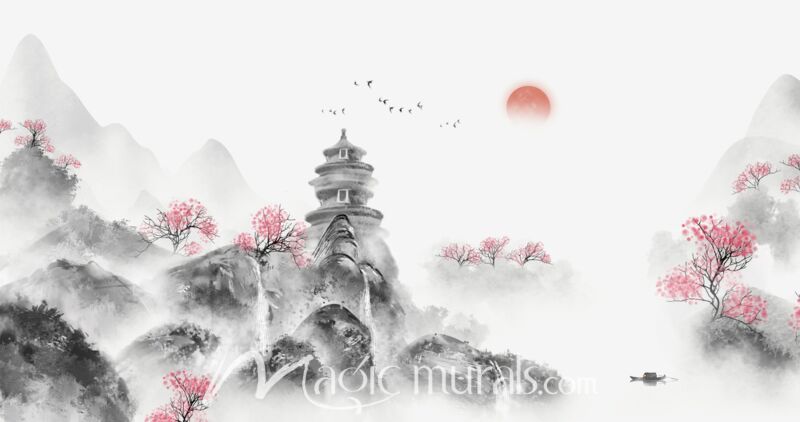 Asian Landscape Ink Wash Painting 9140 Wallpaper Wall Mural