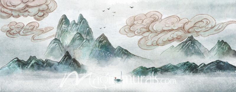 Ink Wash Fishing Scene 6566 Wallpaper Wall Mural