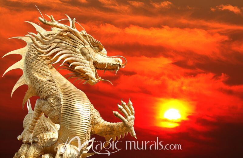 Golden Dragon Sunset Wallpaper Wall Mural