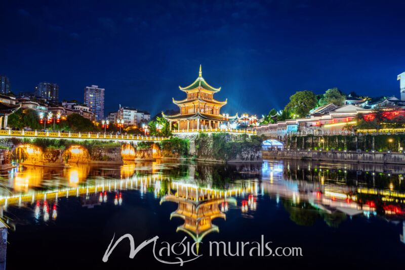 Jiaxiu Pavilion Guiyang China at Night 9114 Wallpaper Wall Mural