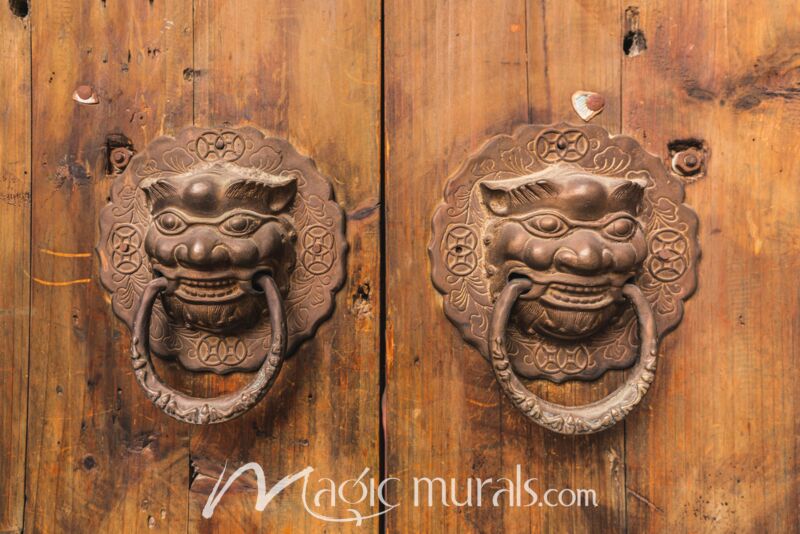 Chinese Door Lion Head Knockers Wallpaper Wall Mural