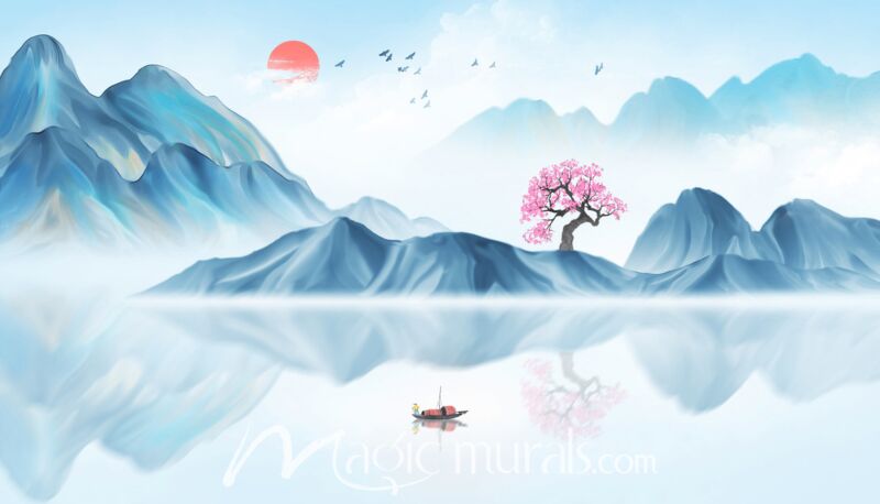 Modern Ink Wash Fishing Scene 6844 Wallpaper Wall Mural