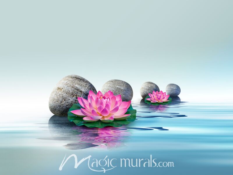 Lotus Flowers and Stones on Water Wallpaper Wall Mural