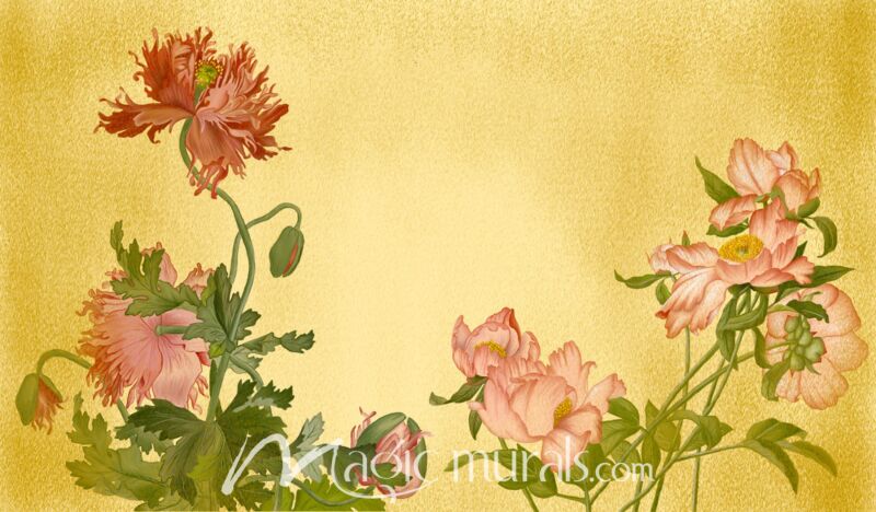 Vintage Peonies and Poppies on Gold 8816 Wallpaper Wall Mural