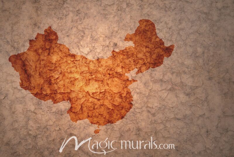 Outline of China on Crinkled Background Wallpaper Wall Mural