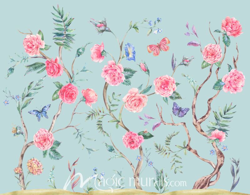 Roses and Butterflies 3638 Wallpaper Wall Mural