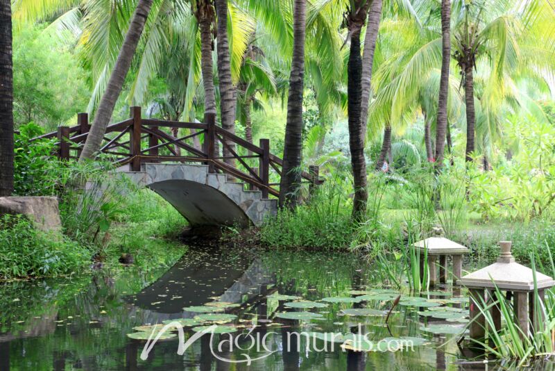 Chinese Garden and Bridge Wallpaper Wall Mural