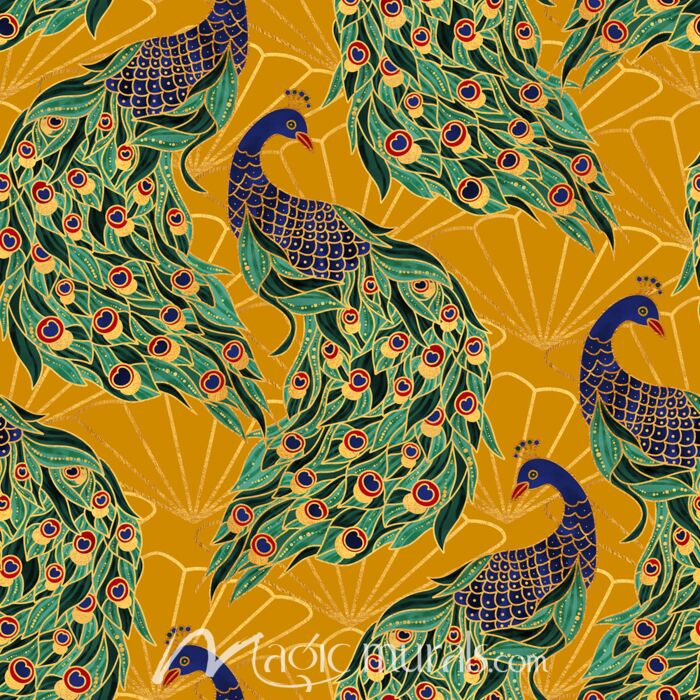 Peacock on Gold 4489 Wallpaper Wall Mural