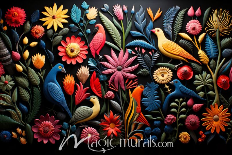 Embroidered Birds 5957 Wallpaper Wall Mural