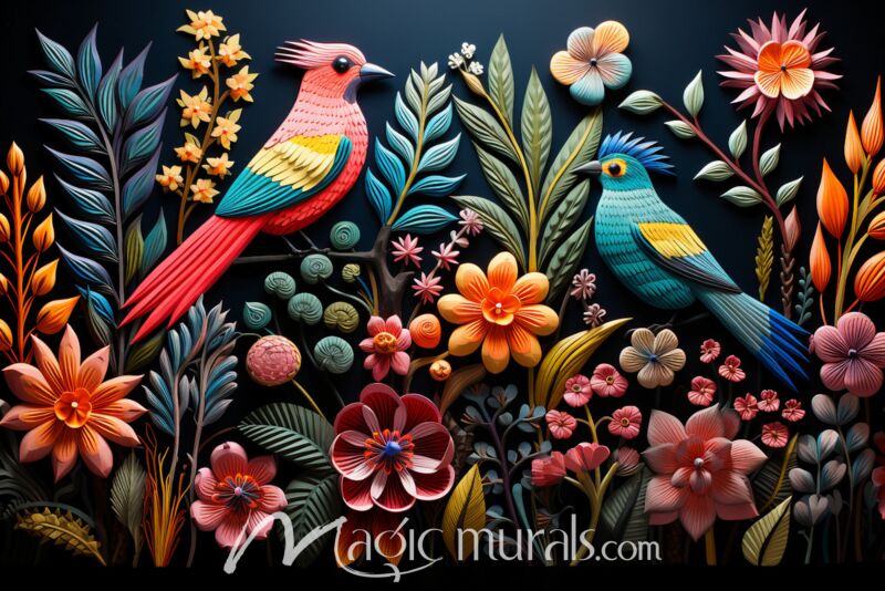 Embroidered Birds 0185 Wallpaper Wall Mural