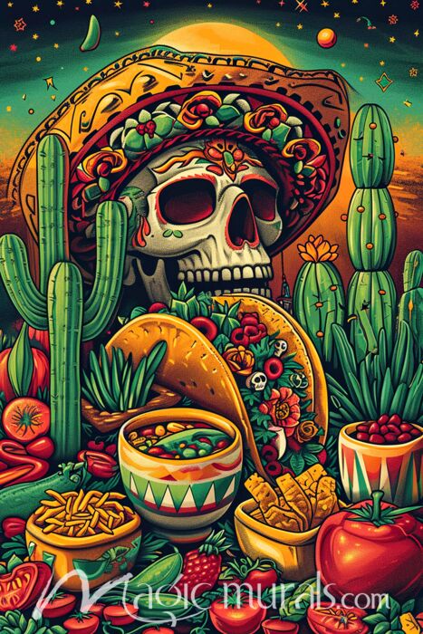 Sugar Skull Tacos 9245 Wallpaper Wall Mural