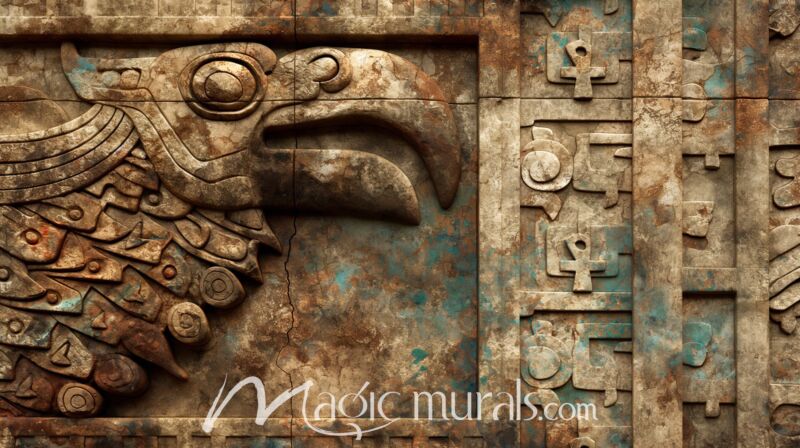 Aztec Eagle Carving 0371 Wallpaper Wall Mural