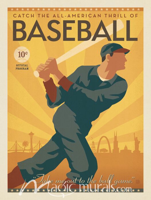 ADG Retro Baseball Wallpaper Wall Mural