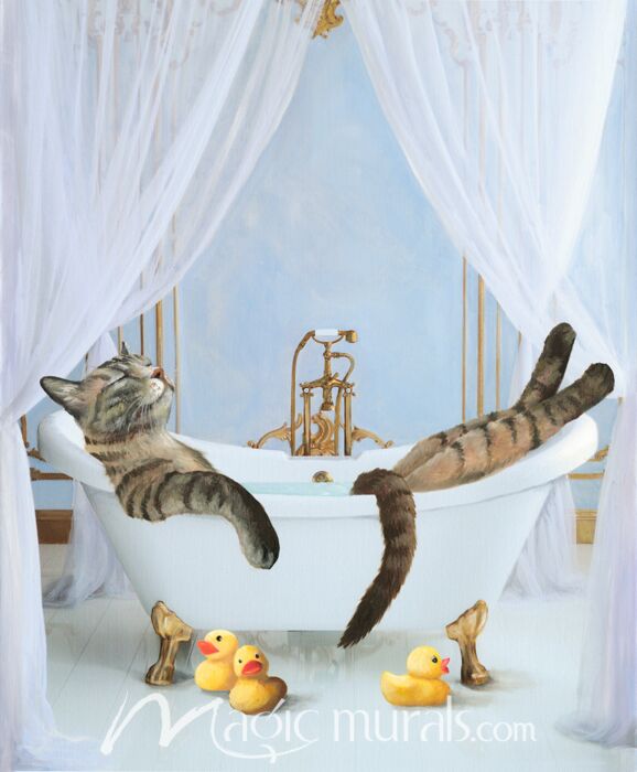 Bathtub Kitty 5455 Wallpaper Wall Mural