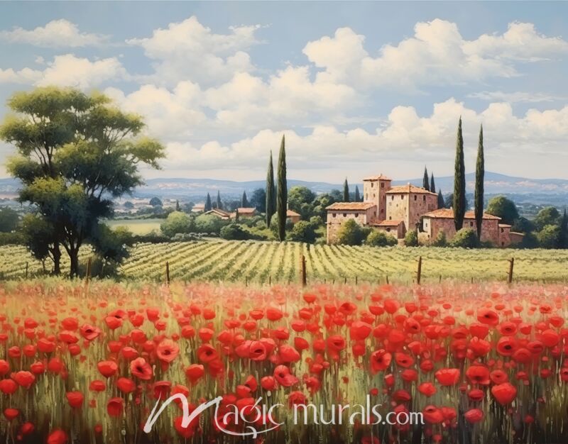 Tuscan Poppy Field 3983 Wallpaper Wall Mural