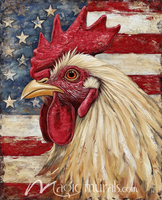 American Flag Rooster 0570 Wallpaper Wall Mural